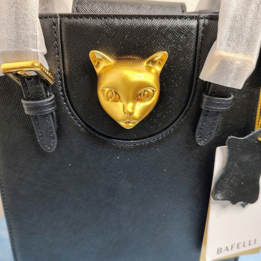 Bafelli Universe Cat Leather Mini Satchel Gold Zeus Emblem Luxury Bag - Picture 10 of 16